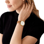 MICHAEL KORS WATCHES Mod. MK7465 on woman's wrist, 38mm lady's wristwatch with official packaging.