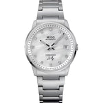 MIDO MOD. COMMANDER LADY luxury watch with silver bracelet and diamond accents, showcasing elegance and precision.