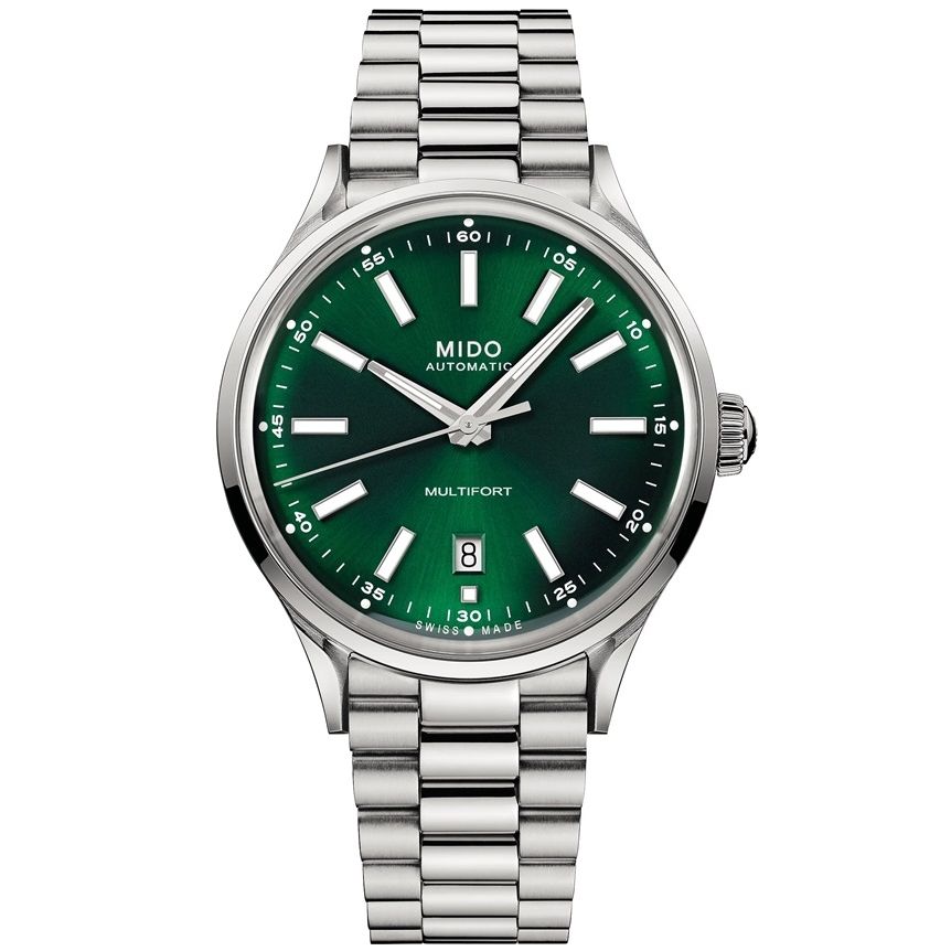 MIDO MOD. MULTIFORT PATRIMONY POWERWIND watch with green dial and silver stainless steel bracelet