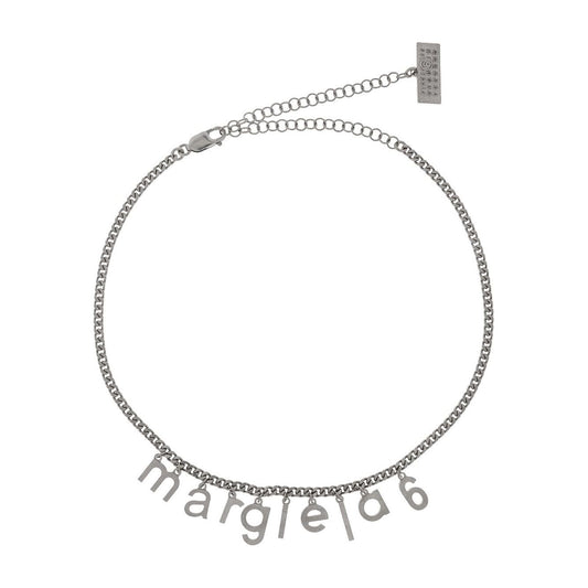 MM6 Maison Margiela logo-lettering necklace with silver-tone curb chain and pendant letters.