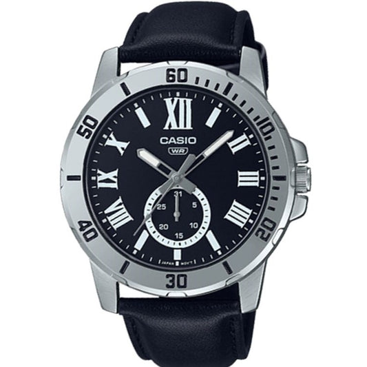 CASIO COLLECTION Mod. DIVER DATE LEATHER - BLACK wristwatch with stainless steel case and leather strap.