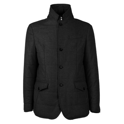 Made in Italy Black Wool Men's Jacket with Cashmere Touch, featuring sleek button closure and removable faux vest.