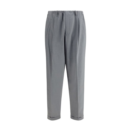 Magliano Gray Polyester Casual Pants with elastic waistband, zipper closure, and side pockets, featuring 100% polyester fabric.