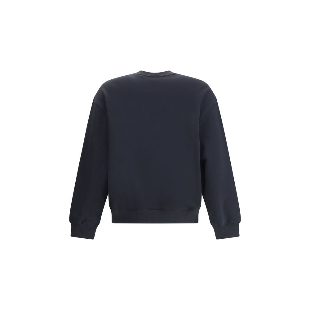 Back view of Maison Kitsuné Black Cotton Sweatshirt with long sleeves and ribbed cuffs, showcasing simple and refined design.