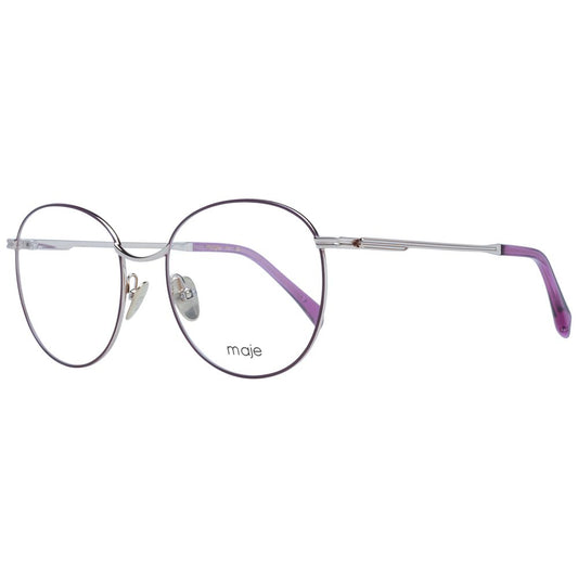 Maje Purple Women Glasses Frame, full-rim metal, round style with demo lenses, includes branded case, size 55-19-140 and lens width 55.