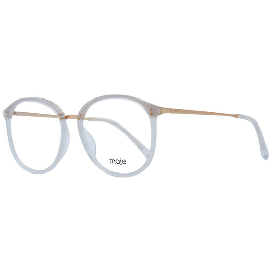 Maje White Women Glasses Frame in full-rim acetate and stainless steel, round style with demo lenses, includes branded case.