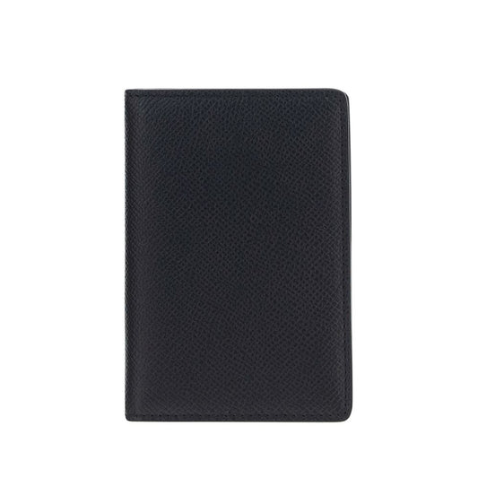 Margiela Black Calf Leather Bos Taurus Wallet with grained texture, internal card slot, and brand embroidery, made in Italy.