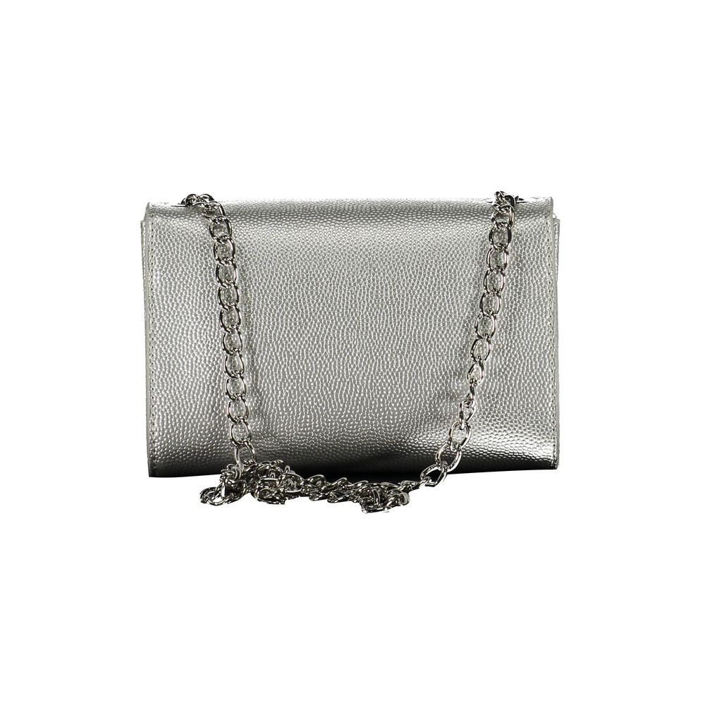 Mario Valentino Argento Polyurethane Women Shoulder Bag with chain strap in sleek silver hue
