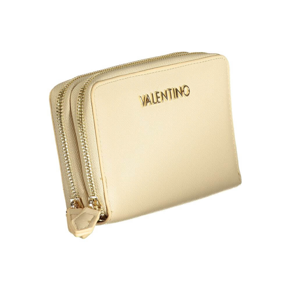Mario Valentino Beige Polyethylene Wallet with zip closure, logo, 6 compartments, coin purse, and double card spaces.