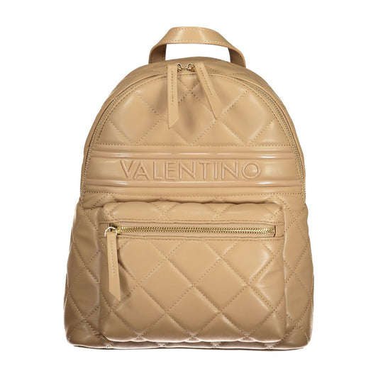 Mario Valentino Beige Polyethylene Women Backpack with external pocket and quilted design for chic sophistication and versatile style.