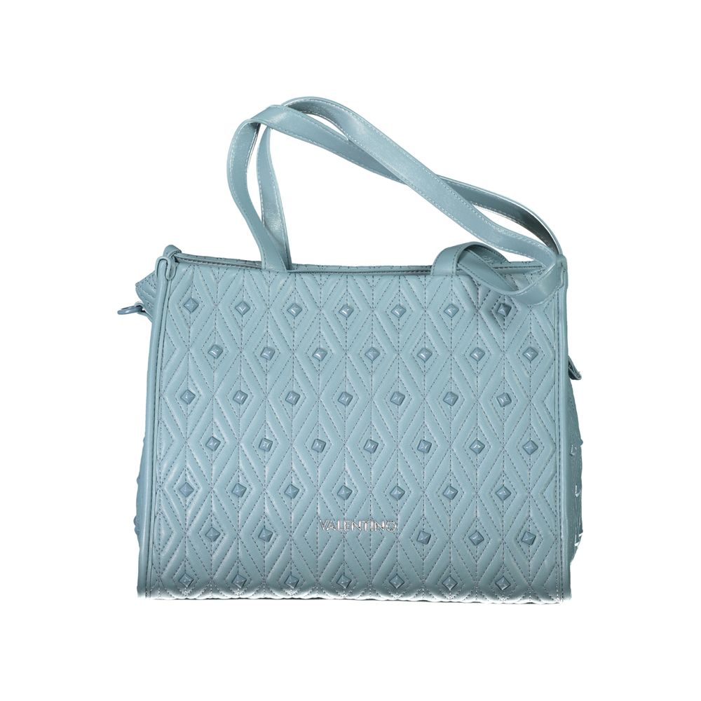 Mario Valentino Blue Polyester Handbag with two shoulder handles, adjustable strap, internal pocket, contrasting details, and zip closure.