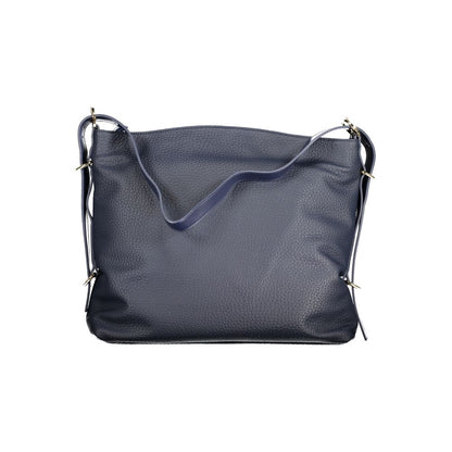 Mario Valentino Blue Polyethylene Handbag with adjustable shoulder strap and logo, featuring zip closure and two internal pockets.