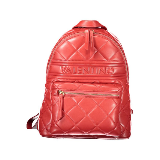 Mario Valentino Red Polyethylene Women Backpack with quilted design, featuring top handle and adjustable straps for stylish urban adventures.