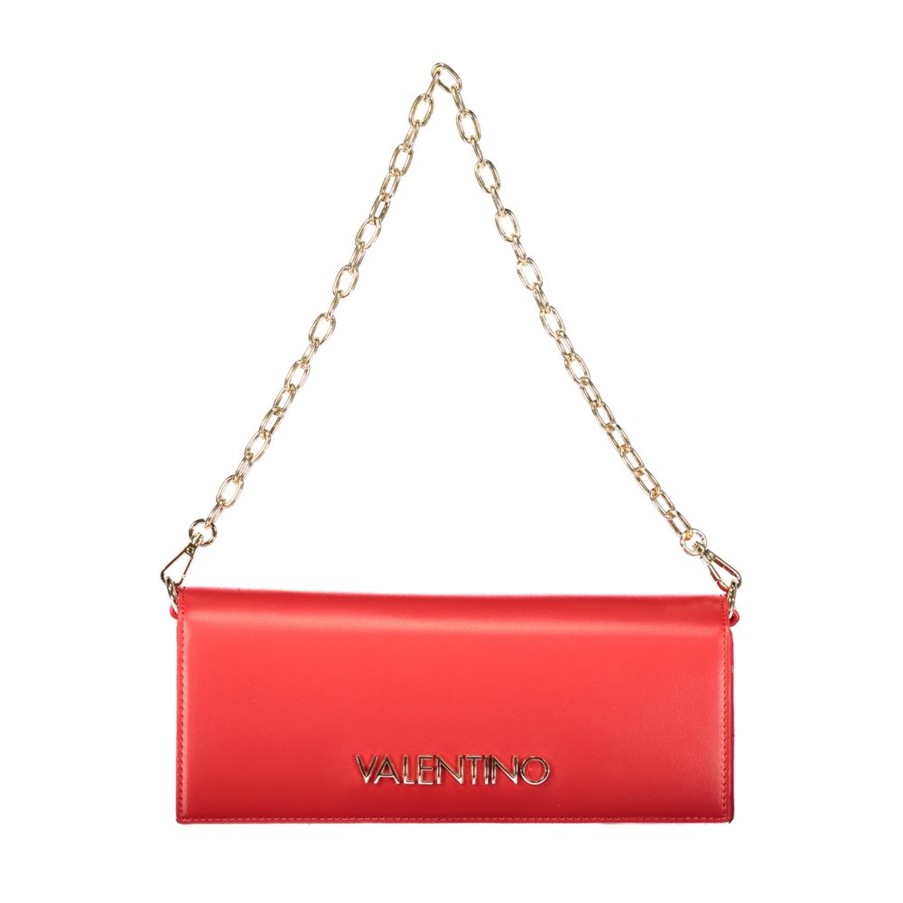 Mario Valentino Rosso Polyurethane Women Shoulder Bag with chain strap and Valentino logo, showcasing luxury and elegance.