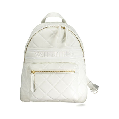 Mario Valentino White Polyethylene Backpack with adjustable straps and zip closure, featuring logo and contrasting details.