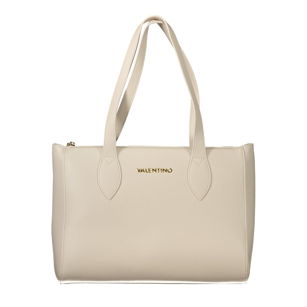 Mario Valentino White Polyethylene Women Handbag with 2 handles and zip closure, ideal for eco-conscious fashion and Italian elegance.