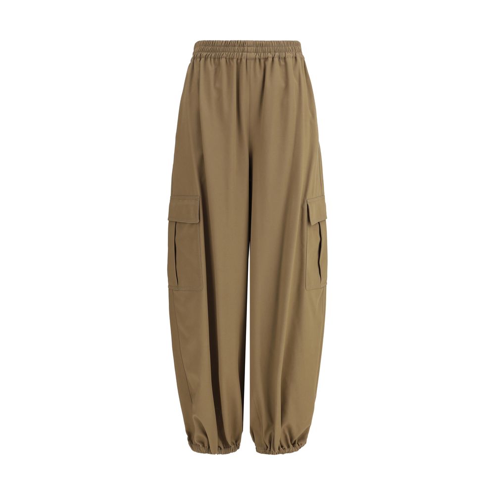 Max Mara Beige Cotton Cargo Pants with elastic waist and cargo pockets, high-waisted, baggy style.