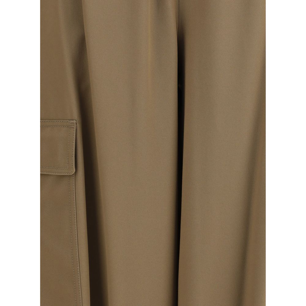 Close-up of Max Mara Beige Cotton Cargo Pants showing fluid cotton twill fabric and utility cargo pocket detail.