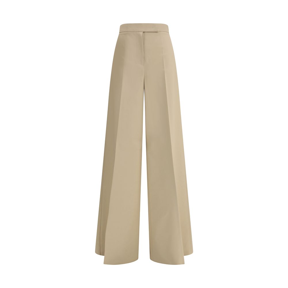 Max Mara Beige Cotton Casual Pants with wide leg design, front zipper, and side welt pockets for an elegant and timeless look.