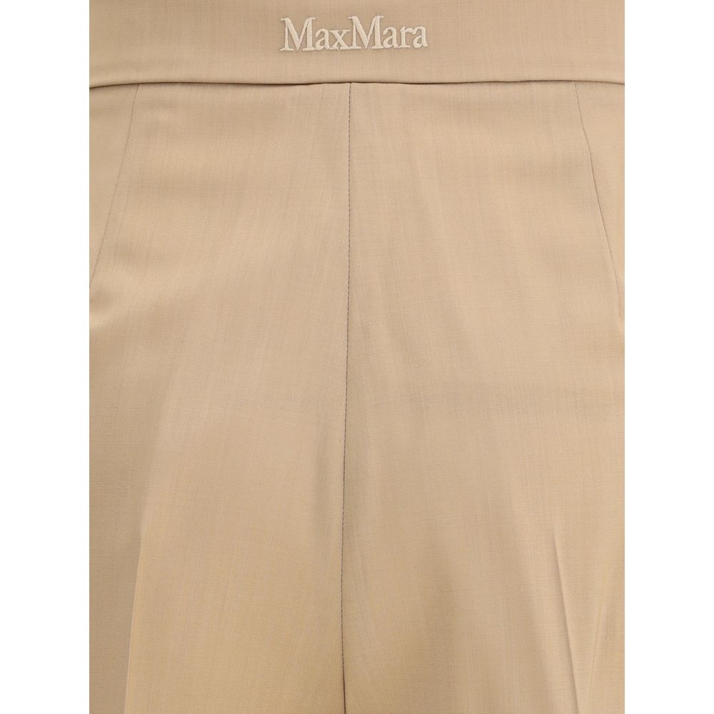 Max Mara Beige Fleece Wool Casual Pants close-up view showing high-waisted design and fabric texture.