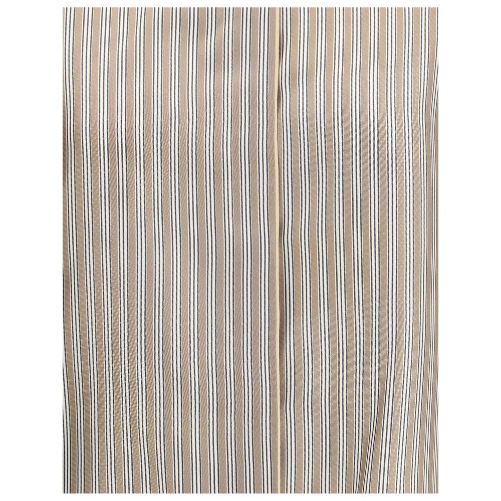 Close-up of fabric detail highlighting the striped pattern of the Max Mara Beige Silk Pattern Shirt.
