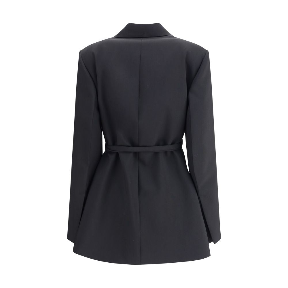 Back view of Max Mara Black Fleece Wool Full-Length Jacket with belt