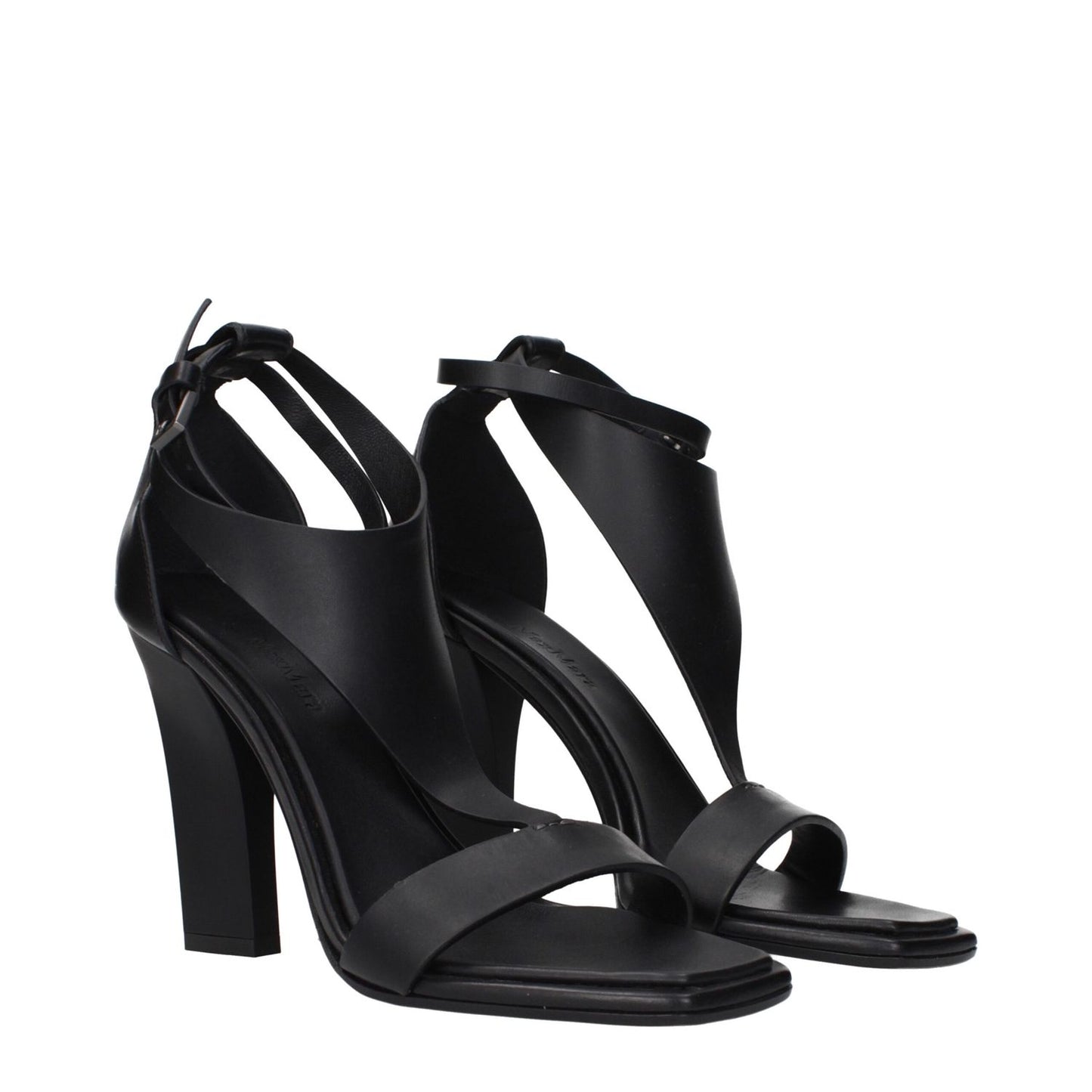 Max Mara Black Leather Stiletto Heel Sandals with elegant design, showcasing high-quality black leather and stylish heels.