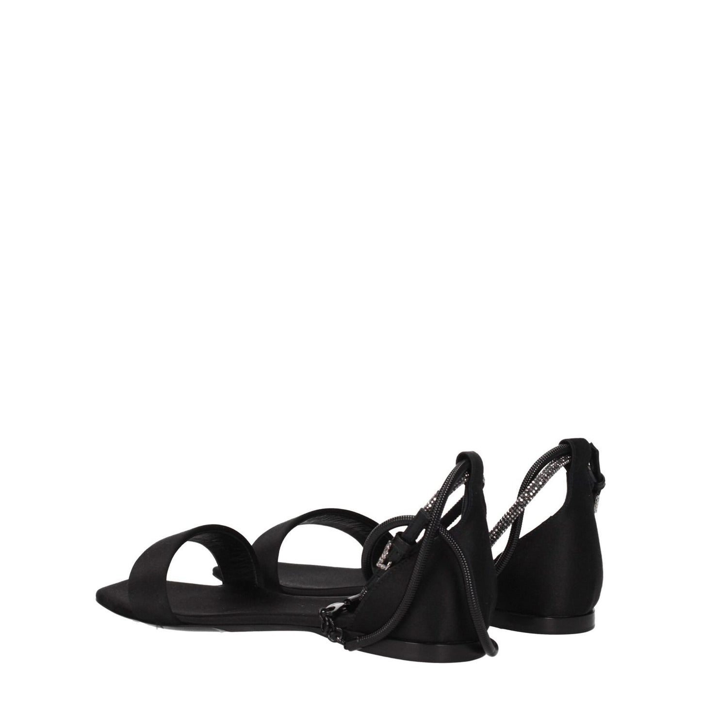 Max Mara Black Satin Flat Sandals with buckle closure, open toe, and low heel. Casual style with leather sole. MPN ELI23452123316001.