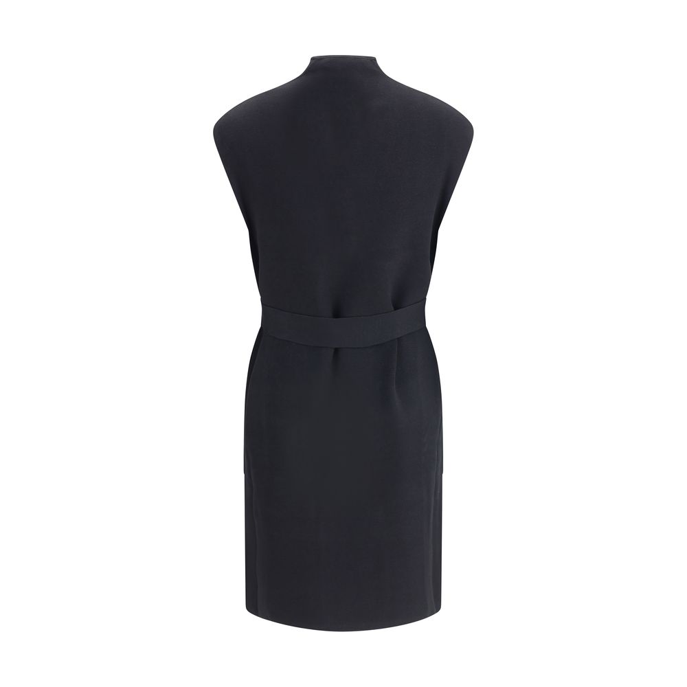 Max Mara Black Viscose Coat with patch pockets and knotted sash, back view displaying elegant design for versatile style.