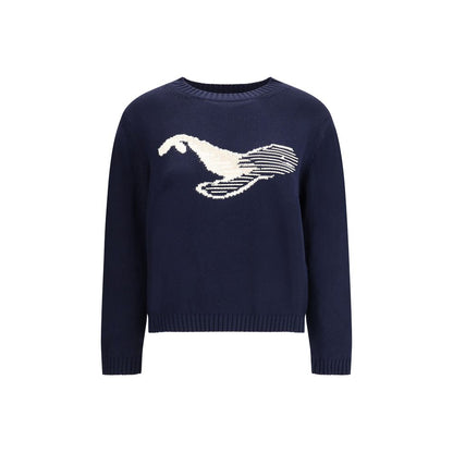 Max Mara Blue Cotton Sweatshirt with jacquard design, ribbed trims at neck, cuffs, and hem, slim fit, autumn-winter collection.