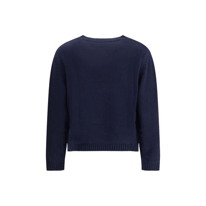 Back view of Max Mara Blue Cotton Sweatshirt with ribbed trim on cuffs and hem for a modern design, part of AW25 collection.