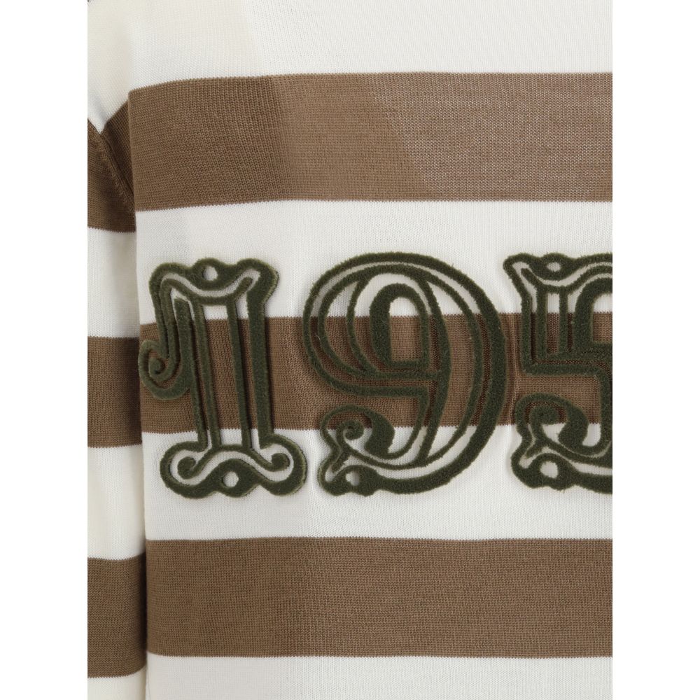 Back detail of Max Mara Brown Fleece Wool Cardigan showing striped 1951 flocked motif, a symbol of the brand's heritage.