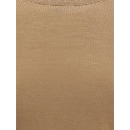 Max Mara Brown Fleece Wool Top with ribbed hem and crew neck design, showcasing high-quality virgin wool for AW25 collection.