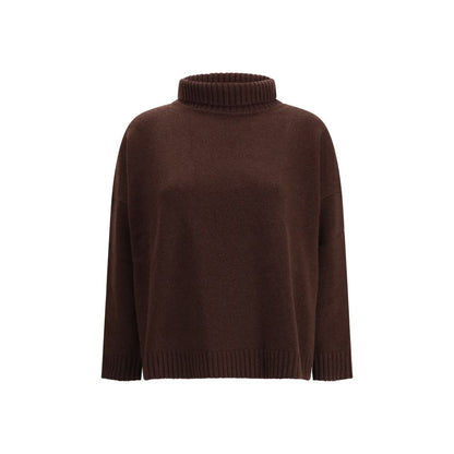 Max Mara Brown Fleece Wool Turtleneck sweater with oversized fit and ribbed edges.
