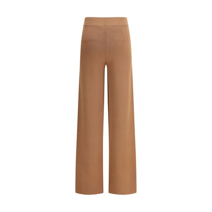 Max Mara Brown Viscose Casual Pants with elasticized waistband and wide leg design, suitable for formal and casual settings.