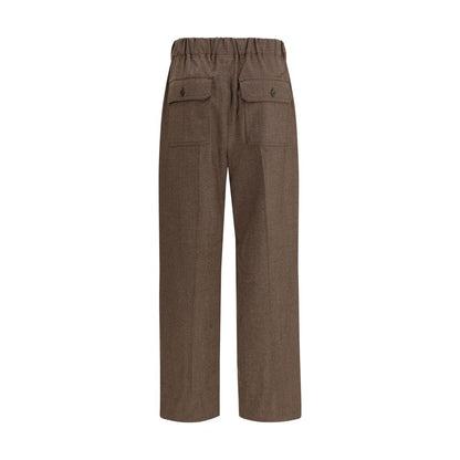 Max Mara Brown Wool Casual Pants with elasticated waist, cropped ankle length, and button closure flap pockets, perfect for AW25 season.