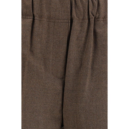 Close-up of Max Mara Brown Wool Casual Pants fabric detail, showcasing elasticated waist and wool flannel texture.