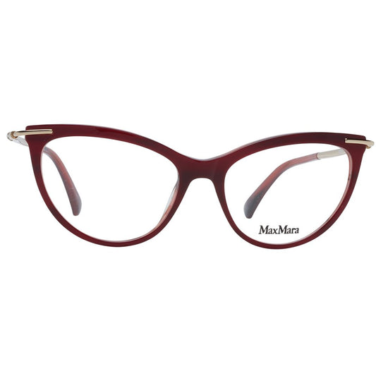 Max Mara Burgundy Women Glasses Frame, full-rim plastic cat eye with demo lenses, includes branded case, size 53-16-135.