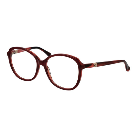 Max Mara Burgundy Women Glasses Frame in full-rim plastic, cat eye style with demo lenses, size 53-16-135, includes branded case.