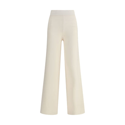 Max Mara Cream Viscose Casual Pants with elasticized waistband, wide leg, and soft silhouette for elegance and comfort.