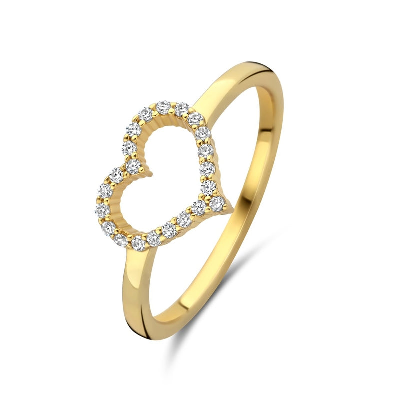 Gold heart-shaped ring with diamonds, NEW BLING Mod. 9NB-1447-52, showcasing elegant jewelry design perfect for special occasions.