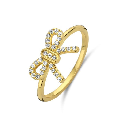 Gold ring with diamond bow design, NEW BLING Mod. 9NB-1553-56 jewelry piece. Stylish and elegant accessory for women.