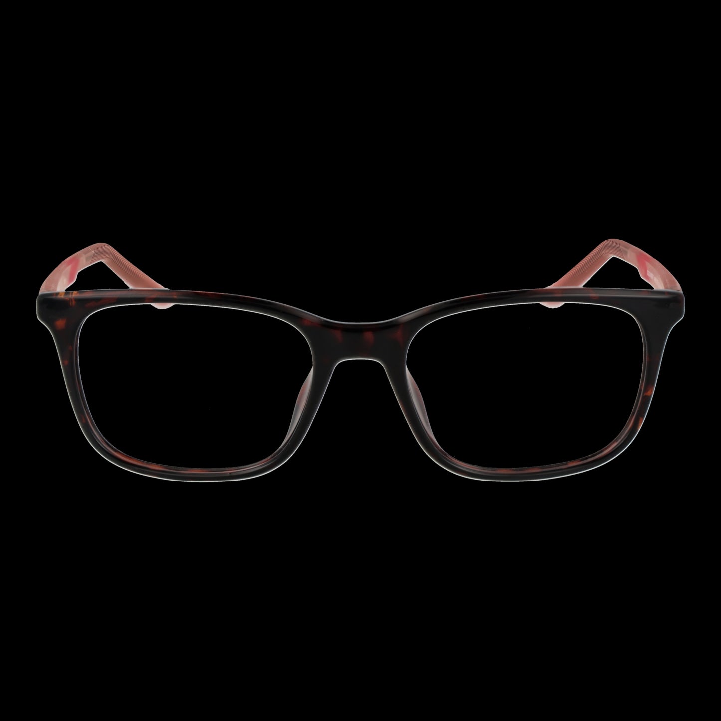 Front view of NIKE MOD. NK7255 53239 eyeglasses for ladies with a sleek black frame on a black background.
