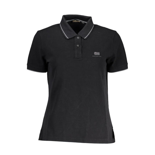 Napapijri Black Cotton Women Polo Shirt with short sleeves and iconic embroidery, ideal for chic and sophisticated fashion enthusiasts.