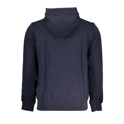 Back view of Napapijri Blue Cotton Men Sweater with Hood showcasing a clean design and comfortable fit.