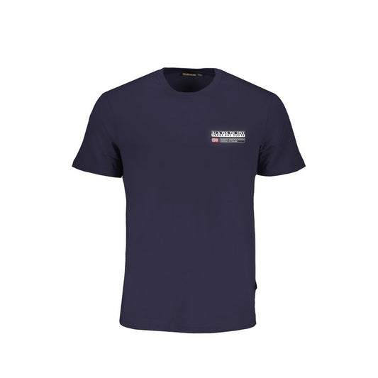 Napapijri Blue Cotton T-Shirt with short sleeves, round neck, logo print, ideal for casual wear.