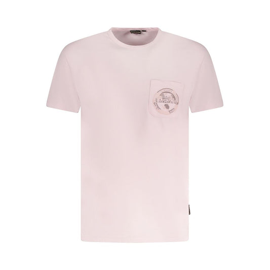 Napapijri Pink Cotton Men T-Shirt with logo and pocket, modern luxury casual wear