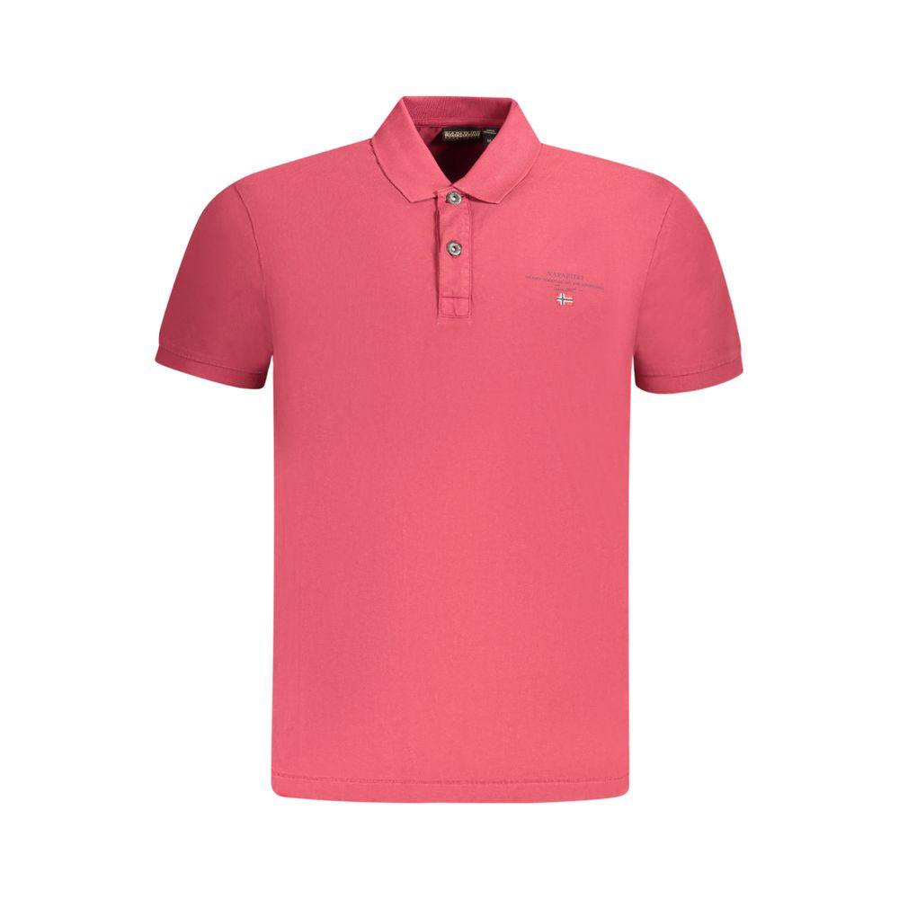 Napapijri Red Cotton Men Polo Shirt with short sleeves, subtle print, and intricate embroidery for a stylish and comfortable look.