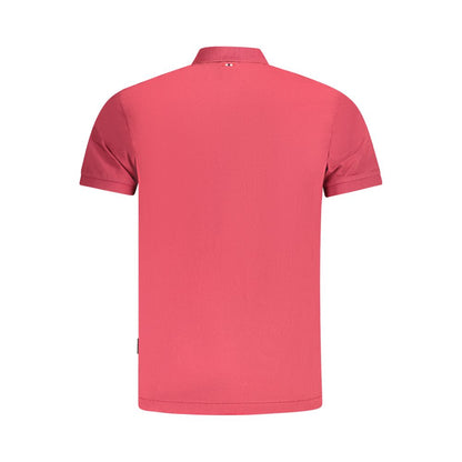 Back view of Napapijri Red Cotton Men Polo Shirt showcasing casual elegance and iconic style.