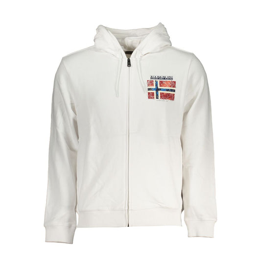 Napapijri White Cotton Men Sweater with crew neck and iconic embroidery logo, perfect for casual and stylish everyday wear.